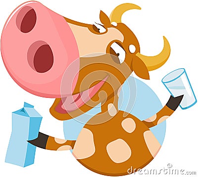 Funny cow with milk Vector Illustration