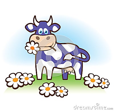 Funny cow in Milka style Vector Illustration