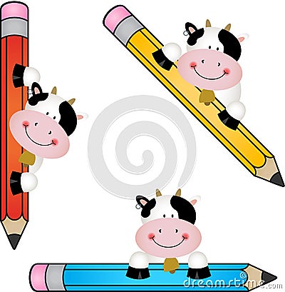 Funny cow with pencil Vector Illustration