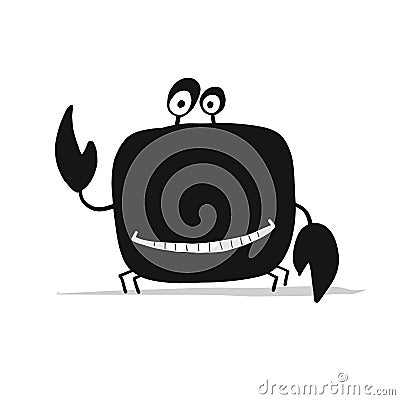 Funny crab, black silhouette for your design Vector Illustration