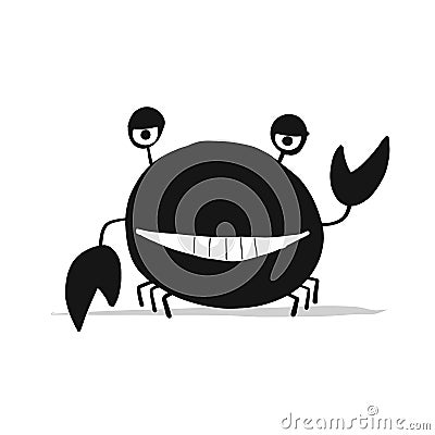 Funny crab, black silhouette for your design Vector Illustration
