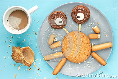 Funny crab made from cookie and melted chocolate Stock Photo