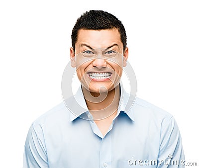 Funny crazy face man mixed race latino Stock Photo