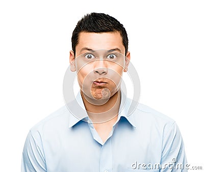 Funny crazy face man mixed race latino Stock Photo
