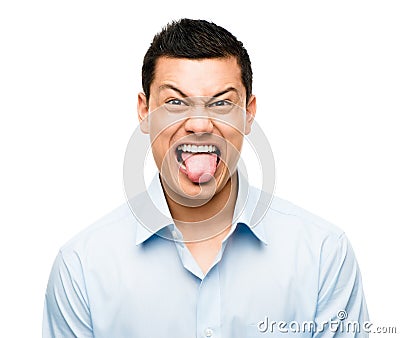 Funny crazy face man mixed race latino Stock Photo