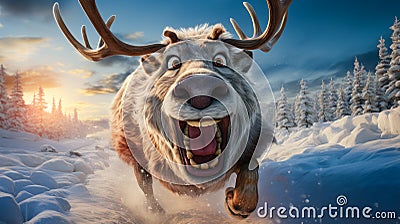 Christmas Reindeer Crazy Happy Excited Animal Fairytale Snow Animation Cartoon Stock Photo