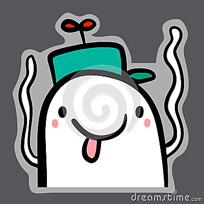 Funny crazy sticker hand drawn illustration with kid marshmallow Vector Illustration