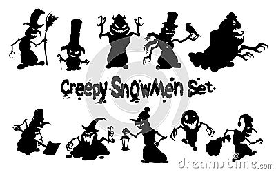 Funny creepy black snowman set Vector Illustration