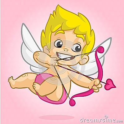 Funny cupid with bow and arrow. Illustration of a Valentine's Day. Vecto Vector Illustration