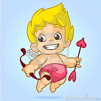 Funny cupid with bow and arrow. Illustration of a Valentine's Day. Vector Vector Illustration