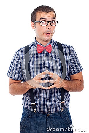 Funny curious nerd man Stock Photo