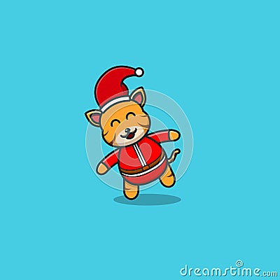 Funny Cute Baby Tiger Christmas. Character, Mascot, Icon, and Cute Design. Vector Illustration