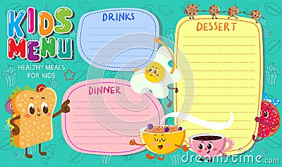 Funny and cute colorful kids menu Vector Illustration