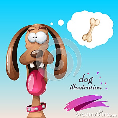 Funny, cute, crazy dog illustration. Vector Illustration