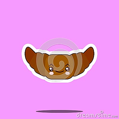 Funny cute croissant kawaii drawn with a smile, eyes Vector Illustration