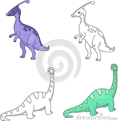 Funny cute diplodocus and parasaurolophus. Educational game for Vector Illustration