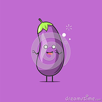 Funny cute eggplant character. Vector flat eggplant cartoon character feeling so drunk. Isolated on purple background. Eggplant Vector Illustration