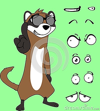 Funny ferret cartoon expressions set collection Vector Illustration