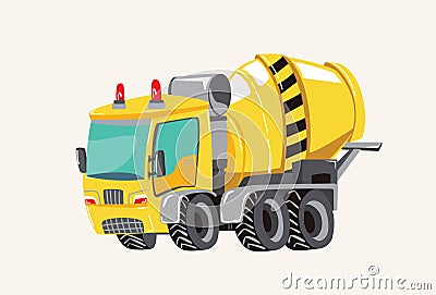 Funny cute hand drawn cartoon vehicles. Bright cartoon concrete mixer , fire engine, Vector illustration Vector Illustration