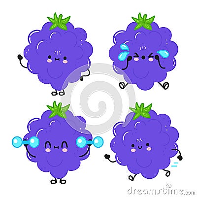 Funny cute happy blackberry characters bundle set Vector Illustration