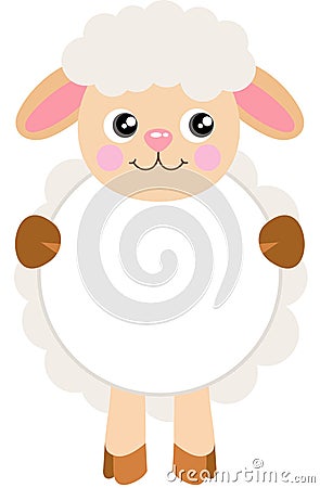 Funny cute lamb sheep round frame Vector Illustration