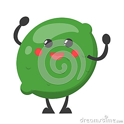 Funny cute lime character vector isolated. Happy cartoon food Stock Photo