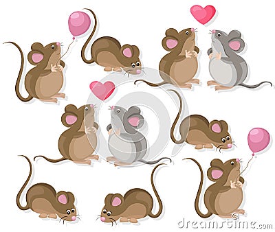 Funny cute mice couple characters in love. Cartoon Vector illustration Vector Illustration