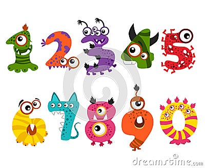 Funny cute monster numbers for halloween party event vector Vector Illustration