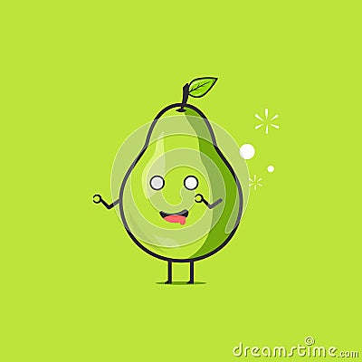 Funny cute pear character. Vector flat pear cartoon character feeling drunk. Isolated on green background. Pear fruit concept Vector Illustration