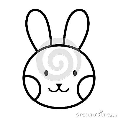 Funny cute rabbit little head animal cartoon thick line Vector Illustration