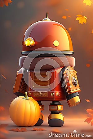 Funny cute tech robot friend, warm autumn colors, Ai generated i Cartoon Illustration
