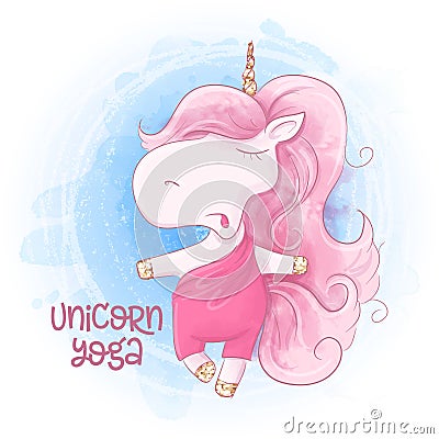 Funny cute unicorn practices yoga in the morning Vector Illustration