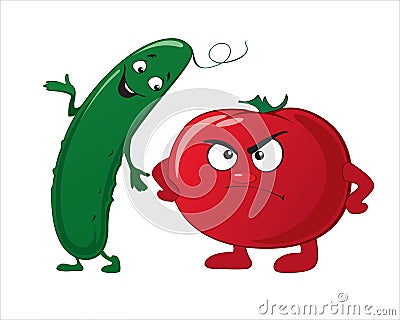 Funny cute vegetables - cucumber, tomato Vector Illustration