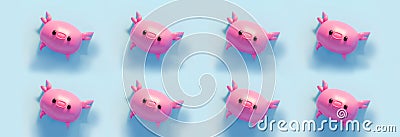 funny 3d cartoon kawaii pink crabs, smiling, made of plasticine, blue background, soft pop style colors. Stock Photo