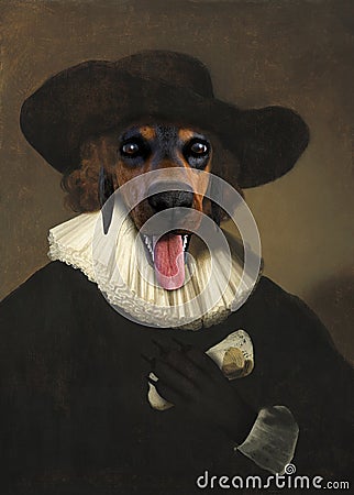 Funny Dog, Rembrandt Oil Painting Stock Photo