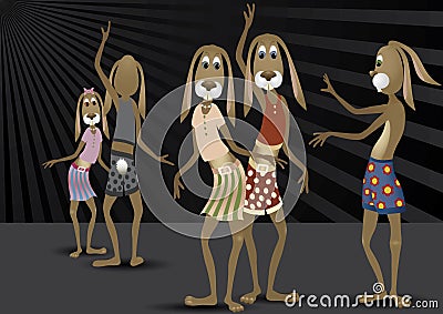 Funny dancing bunnies Vector Illustration