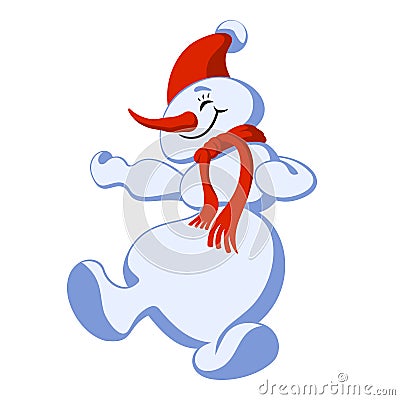 Funny Dancing Snowman. Cartoon character. Vector Illustration