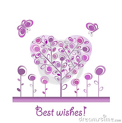 Funny decorative abstract lilac tree in heart shape Vector Illustration