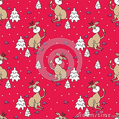 Funny deer seamless pattern Vector Illustration