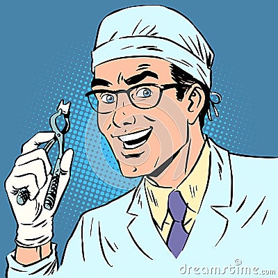 Funny dentist pulled out a tooth pop art retro comic Stock Photo