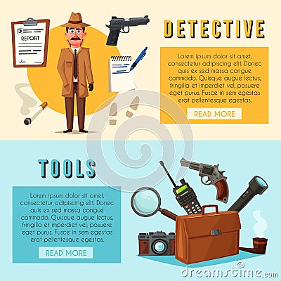 Funny detective character. Cartoon vector illustration Vector Illustration