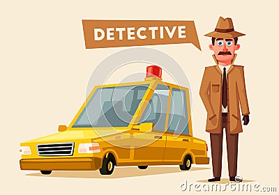 Funny detective character. Cartoon vector illustration Vector Illustration