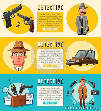 Funny detective character. Cartoon vector illustration Vector Illustration