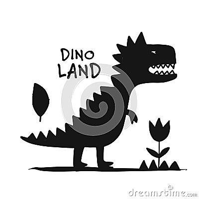 Funny dinosaur, black silhouette, childish style for your design Vector Illustration