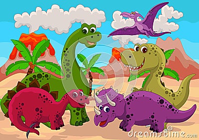 Funny dinosaur cartoon set Cartoon Illustration