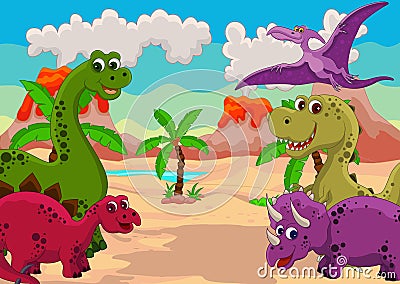 Funny dinosaur cartoon set Cartoon Illustration