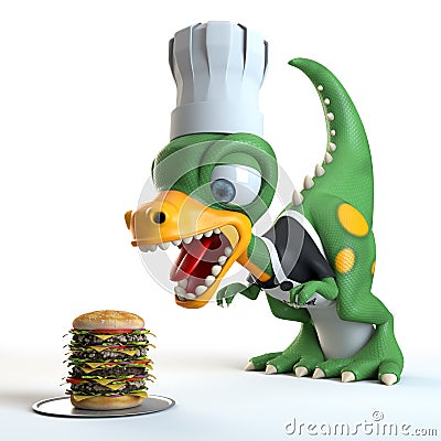 Funny dinosaur cook Stock Photo