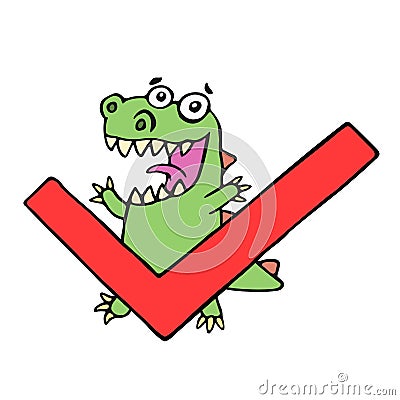 Funny dinosaur and tick. Vector illustration. Vector Illustration
