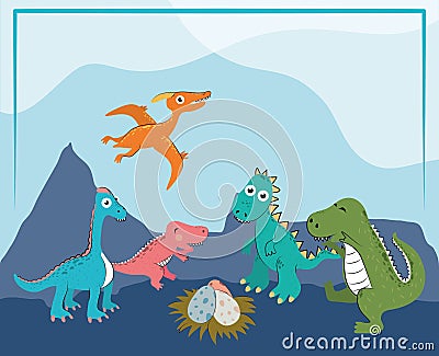 funny dinosaurs in the land Vector Illustration