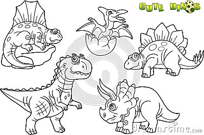 Funny dinosaurs, set of images Vector Illustration